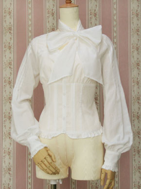 Victorian Maiden - Frill Ribbon Pintuck Blouse Off White