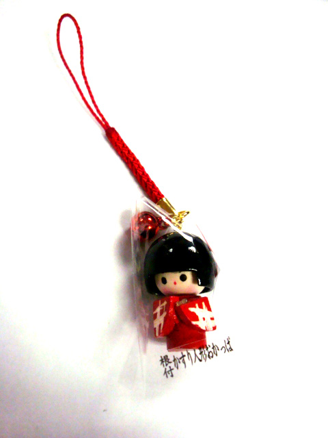 Japan Kawaii! Kasuri Ningyou Okappa Strap (Red)